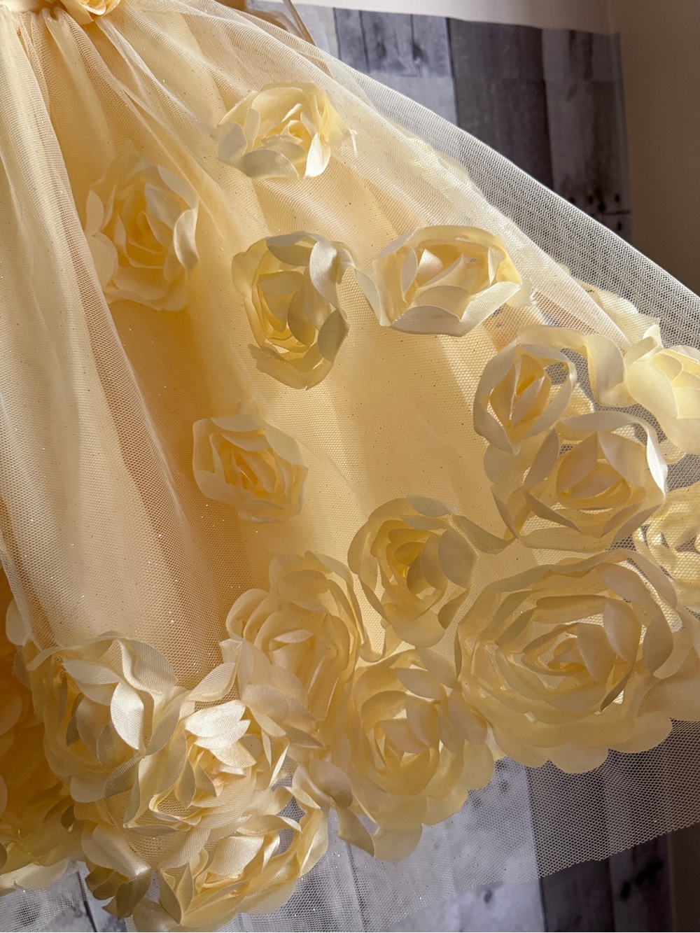 Yellow Floral Tulle Girls' Dress - Picture 12 of 16